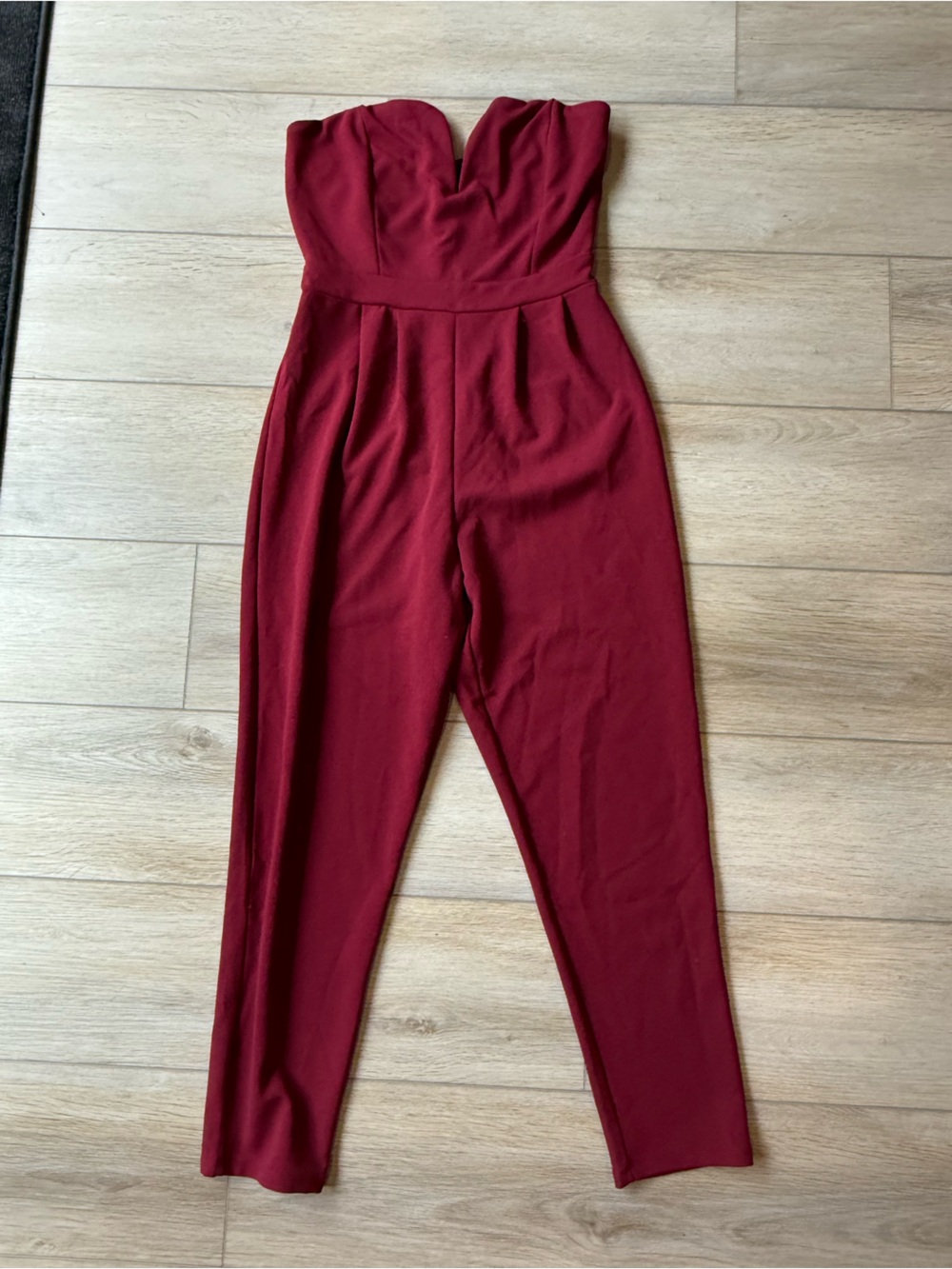 Strapless Burgundy Tailored Jumpsuit